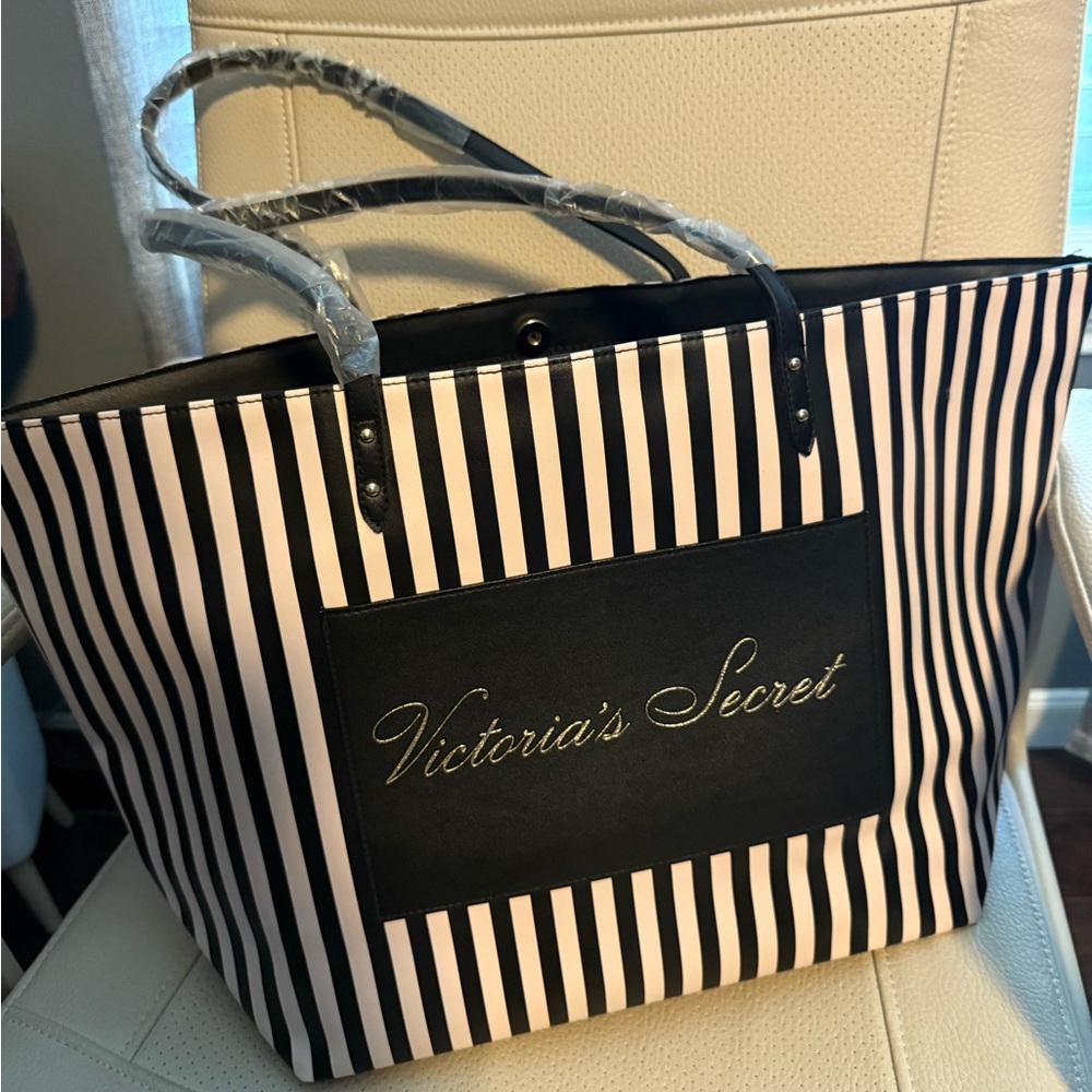 Victoria's Secret white and Black Striped Large Tote